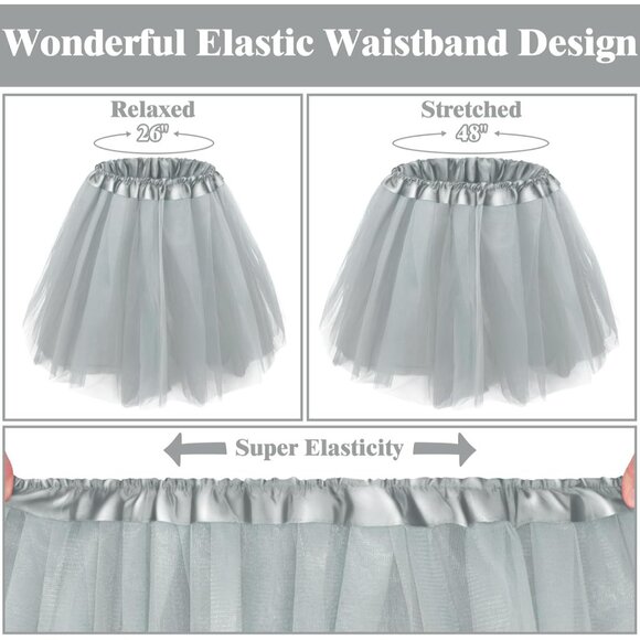 Women's Grey Adults 5 Layered Tulle Skirt Halloween Tutus Fluffy Skirts - Picture 5 of 6